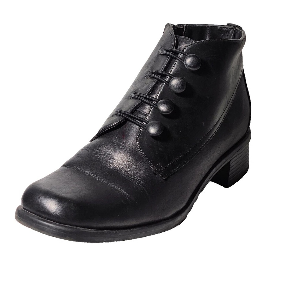 Liz Baker Black Leather Ankle Boots with Victorian Style Loop and Buttons sz 7 - Picture 2 of 12